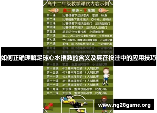 如何正确理解足球心水指数的含义及其在投注中的应用技巧